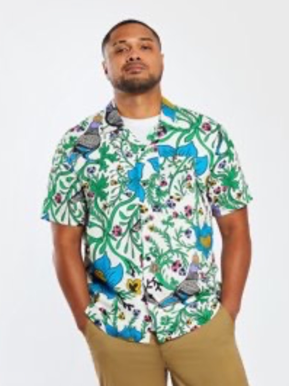Roberto Lugo Colorful Floral Pigeon Printed Button Down Resort Shirt Size L